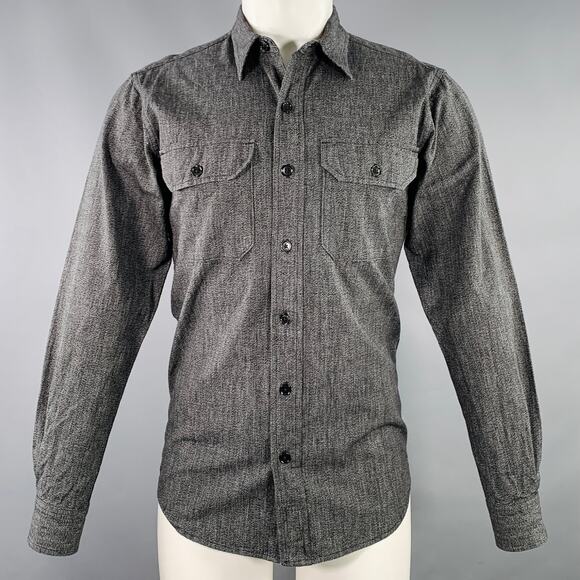 JEAN SHOP Size S Grey Black Cotton Two Pockets Long Sleeve Shirt - Picture 1 of 9